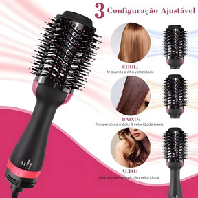 Escova Secadora Alisador Elétrica Quente Cabelo Com 3 Em 1 Hair Styler