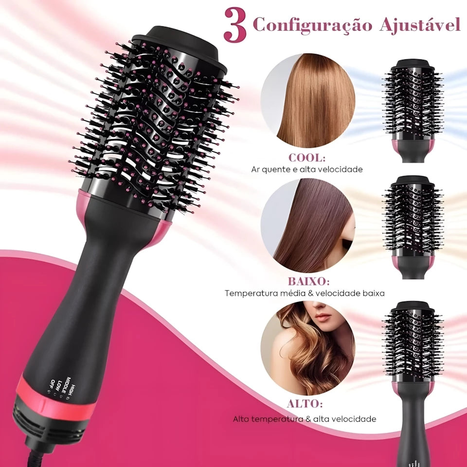Escova Secadora Alisador Elétrica Quente Cabelo Com 3 Em 1 Hair Styler
