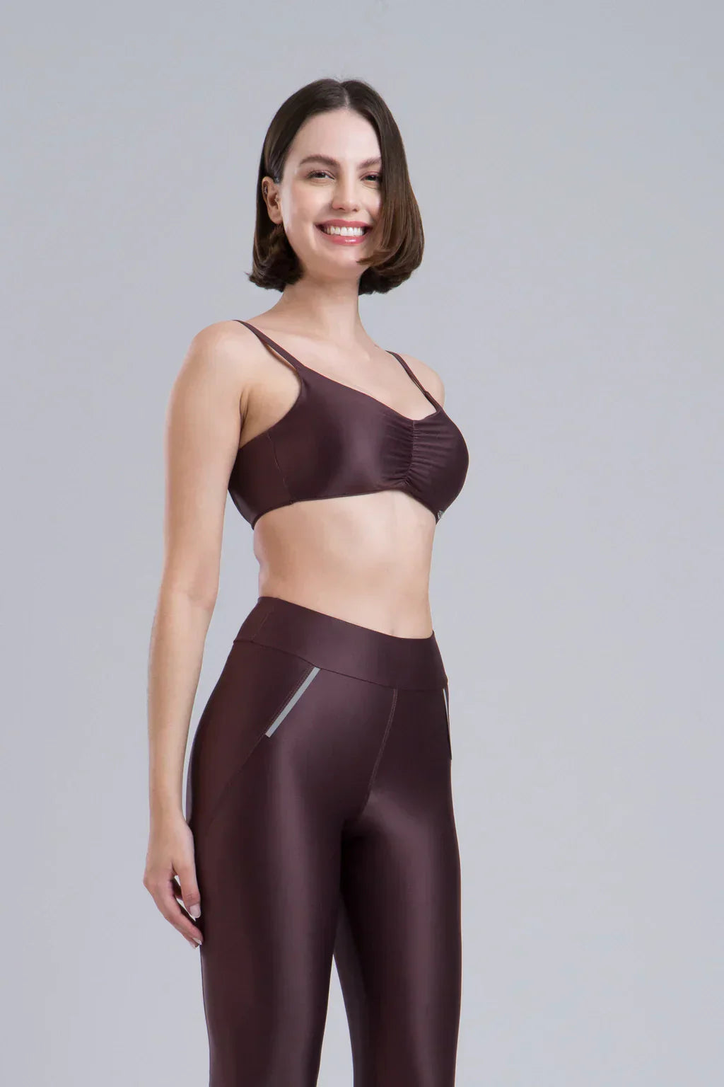 Kit Legging Zíper Reflect + Top Lara - Marrom